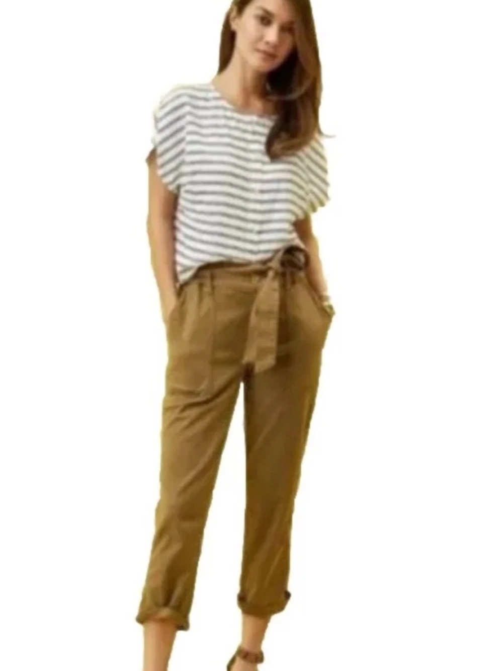 CAbi Pants Brown High Rise Front Tie Crop Utility Discovery Trouser 5693 Size 12